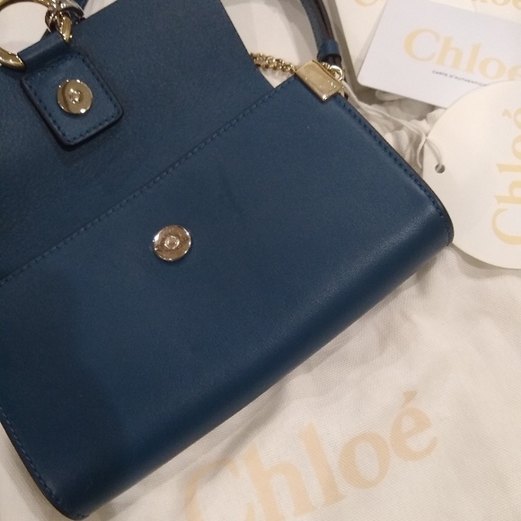 NEW Chloé Faye Wallet On Chain-Majolica Blue - Picture 6 of 8